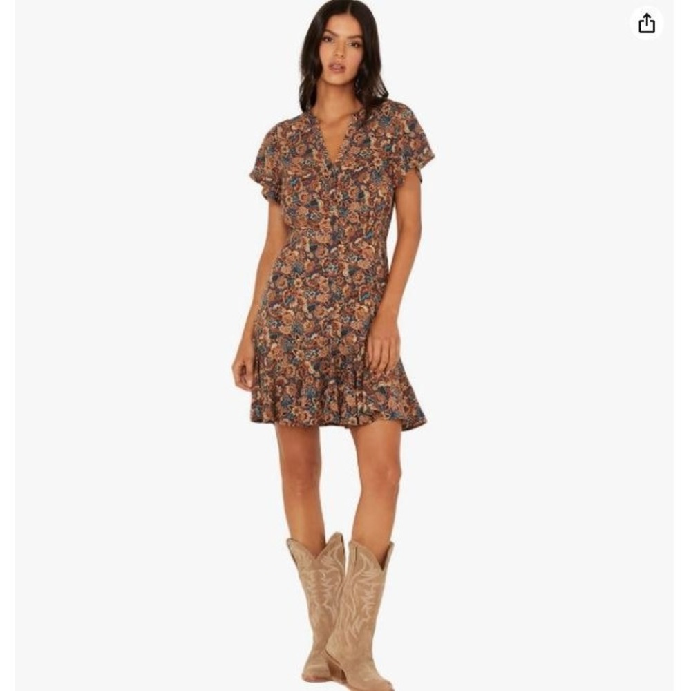 Idyllwind Miranda Lambert Floral Paisley Button Front Feeling Good Dress Brown M